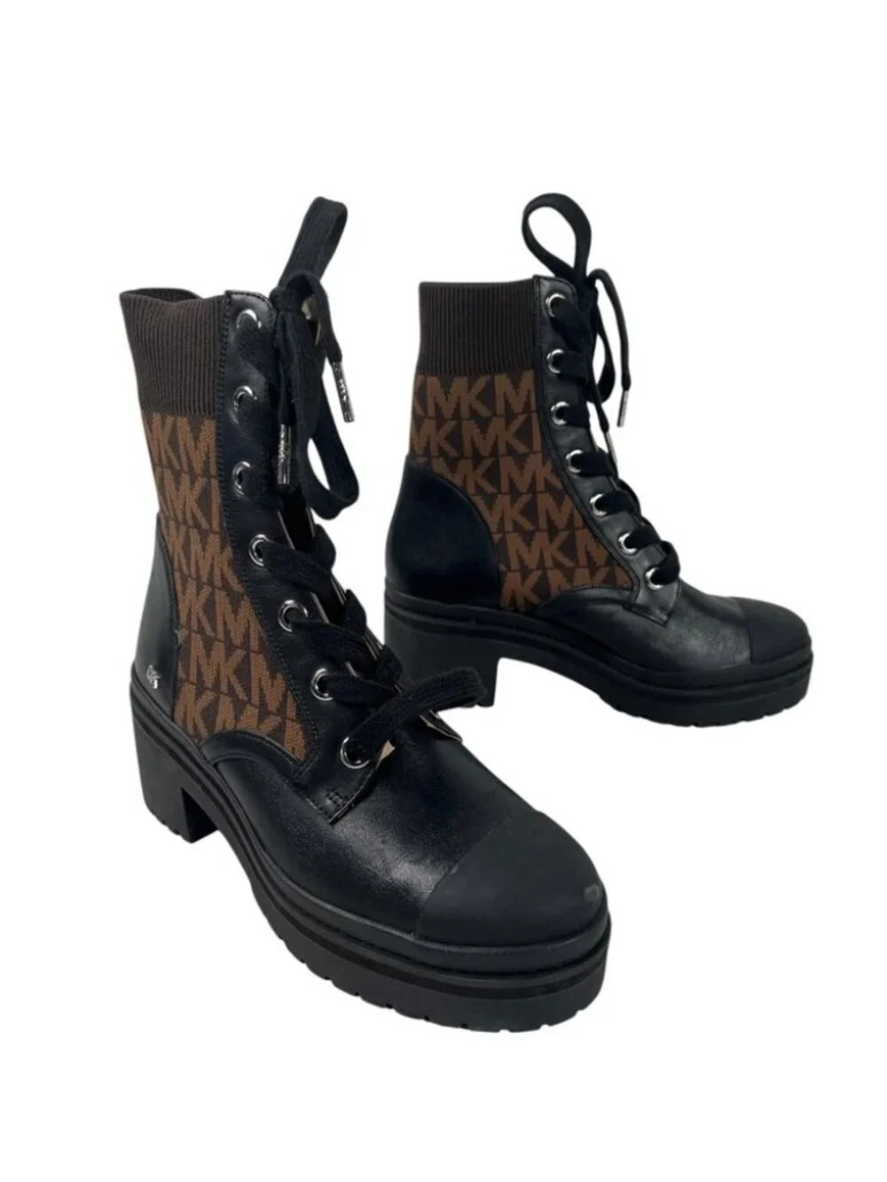 MICHAEL MICHAEL KORS Brea Leather and Logo Jacquard Combat Boot Size 6